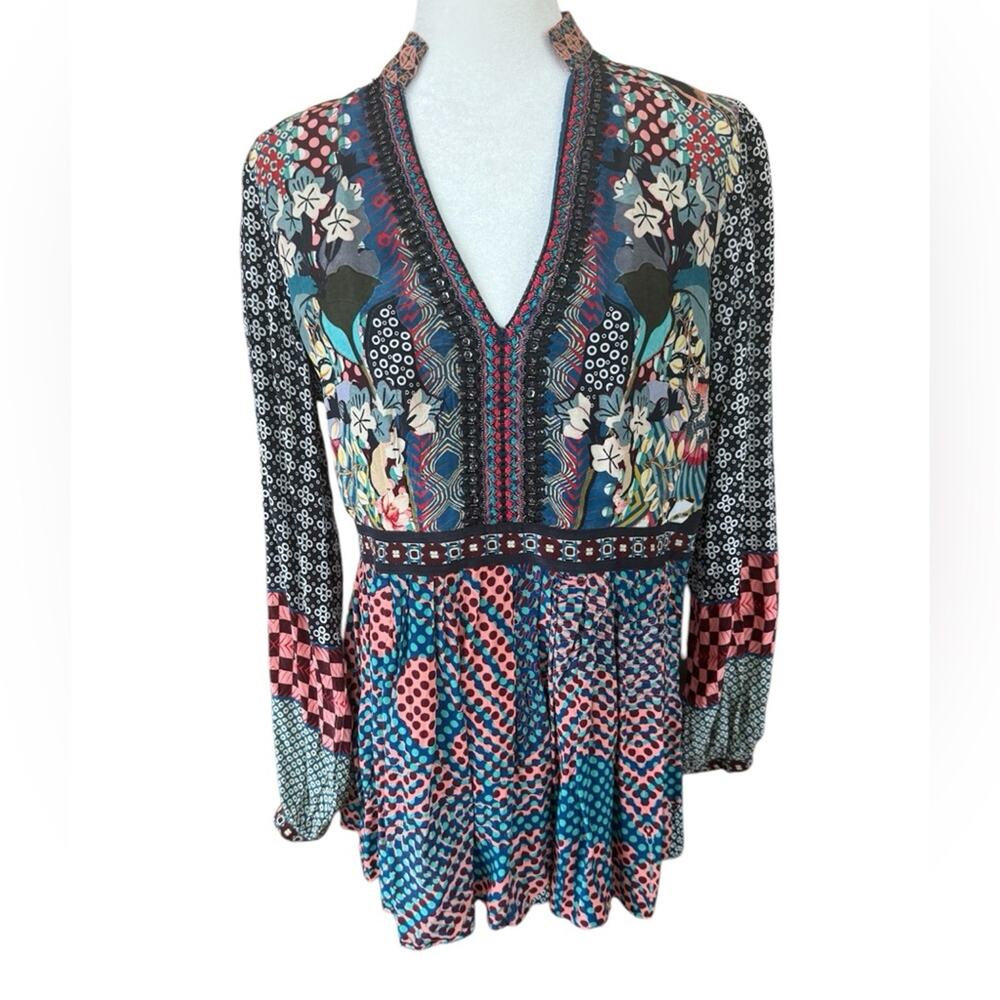 Anthropologie Bhanuni by Jyoti Onyx Top Vibrant Pattern‎ Geo Exotic- Medium - Picture 2 of 9